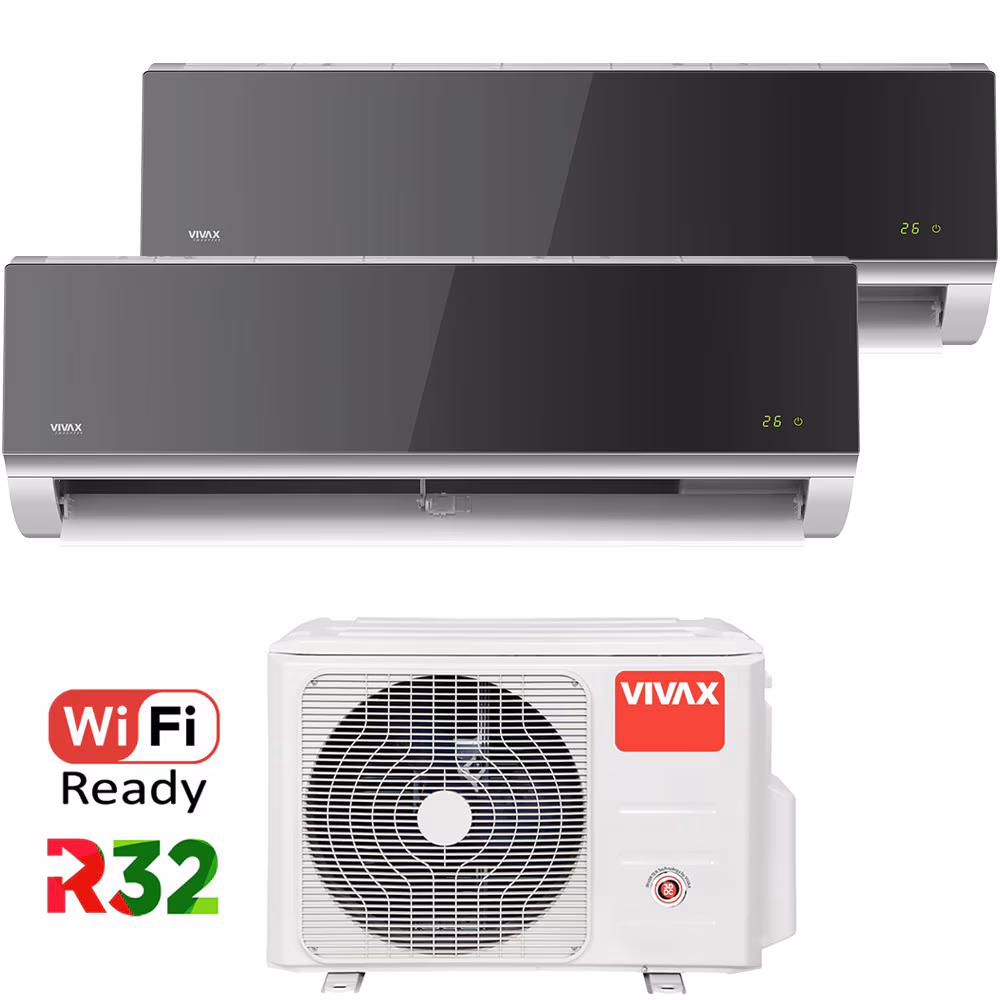 Aer conditionat Multisplit Vivax R-Design ACP-18COFM50AERI / 2x ACP-12CH35AERI SILVER MIRROR, R32, Inverter, Clasa A++, I Feel, Auto Restart, Autodiagnoza, Autocuratare, Sleep Mode, 24 timer
