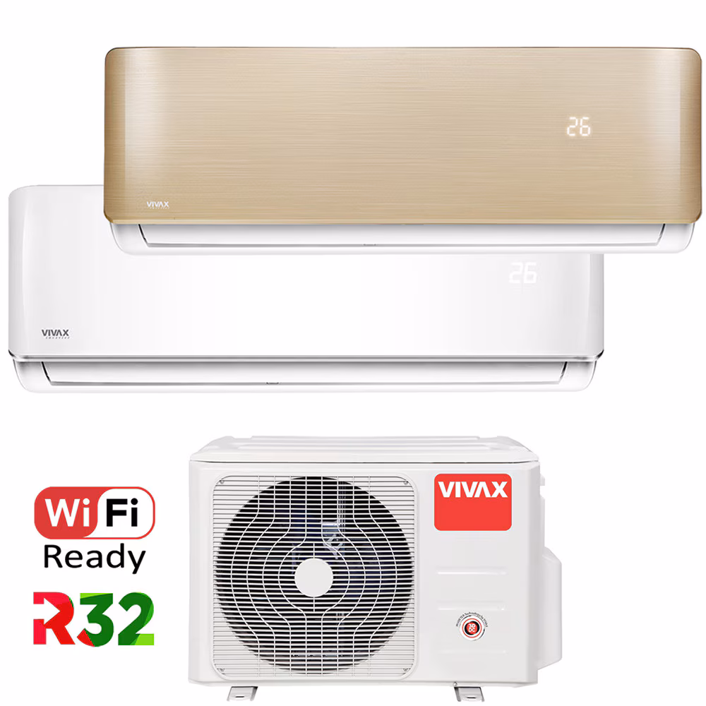 Aer conditionat Multisplit Vivax R-Design ACP-18COFM50AERI / ACP-09CH25AERI + ACP-12CH35AERI GOLD, R32, Inverter, Clasa A++, I Feel, Auto Restart, Autodiagnoza, Autocuratare, Sleep Mode, 24 timer