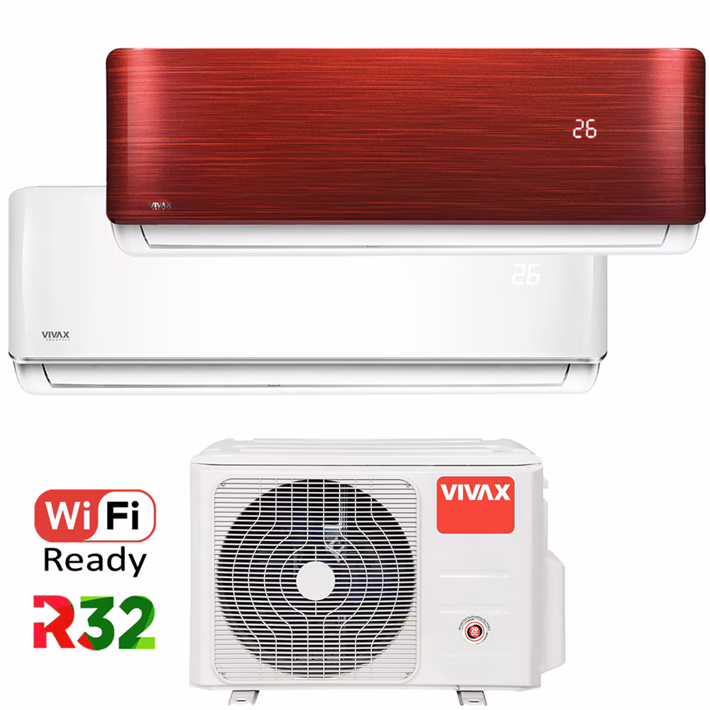 Aer conditionat Multisplit Vivax R-Design ACP-18COFM50AERI / ACP-09CH25AERI + ACP-12CH35AERI RED, R32, Inverter, Clasa A++, I Feel, Auto Restart, Autodiagnoza, Autocuratare, Sleep Mode, 24 timer