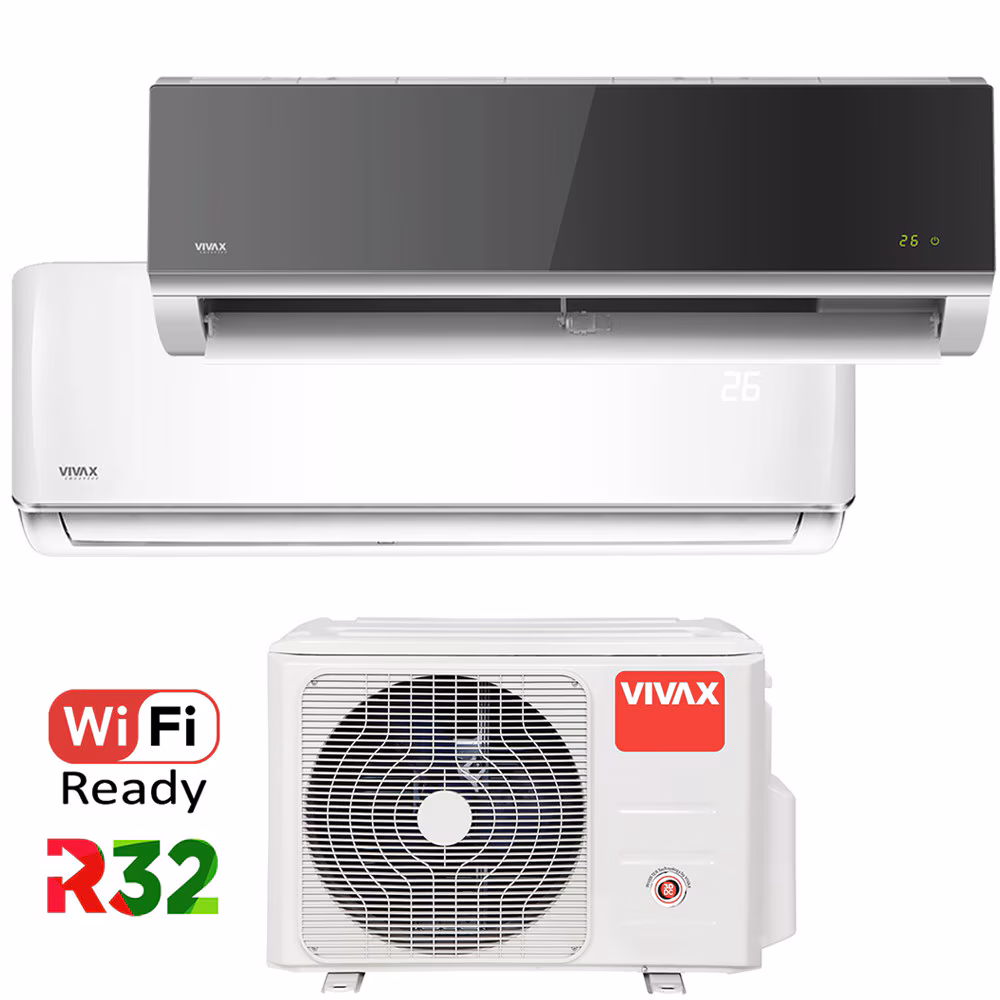 Aer conditionat Multisplit Vivax R-Design ACP-18COFM50AERI / ACP-09CH25AERI + ACP-12CH35AERI SILVER MIRROR, R32, Inverter, Clasa A++, I Feel, Auto Restart, Autodiagnoza, Autocuratare, Sleep Mode, 24 timer