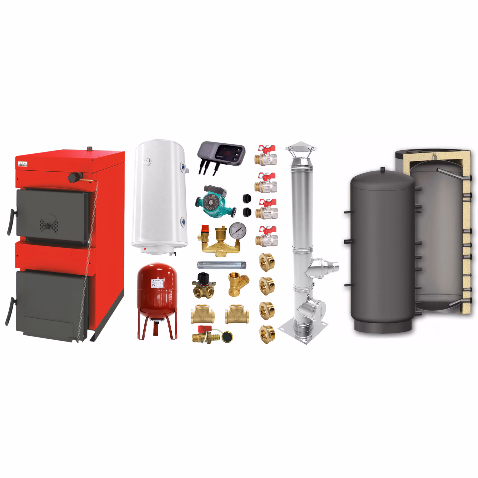 Set Centrala pe combustibil solid Burnit Sunsystem NWB 45 kW, cos inox, boiler termoelectric, puffer 1000 litri