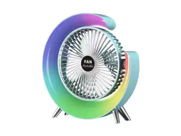Mini aer conditionat cu ventilatie, cu 5 moduri de iluminare LED, ajustabil 180°, alimentare USB-C, portabil, pentru masa sau birou