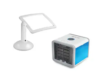 Pachet Aer Conditionat Portabil cu Lumina Ambientala, Racire cu Umidificare, Alimentare USB, 230V + Lupa de birou cu iluminare , Brighter Viewer