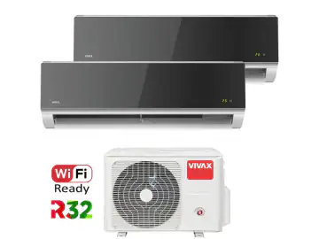 Aer conditionat Multisplit Vivax R-Design ACP-18COFM50AERI / 2x ACP-12CH35AERI SILVER MIRROR, R32, Inverter, Clasa A++, I Feel, Auto Restart, Autodiagnoza, Autocuratare, Sleep Mode, 24 timer