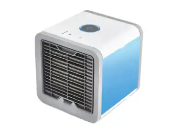 Mini aer conditionat, portabil, cu 3 trepte de viteza, putere 10W, cu functie de racire, umidificare, purificare a aerului, cu alimentare USB, alb/albastru