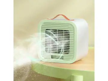 Mini aer conditionat, portabil, cu bareta de transport, functionare pe baza de apa si gheata, incarcare USB, 3 viteze, alb
