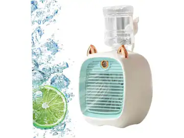 Aer conditionat portabil, mini ventilator de racire, cu urechi de pisica, rezervor de apa, 3 viteze, incarcare USB, usor de utilizat si de controlat, alb