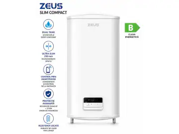 Boiler electric ZEUS Slim Compact 80L, 2000W, Dual Tank, Ultra Slim, Control prin Smartphone, Montaj Vertical/Orizontal