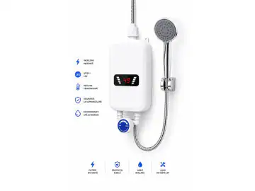 Mini Boiler Electric Cu Incalzire Instant, Pentru Baie, Autorulota, Para Dus, Alimentare Priza, Portabil, Usor De Montat, Afisaj Digital, Temperatura Apa Reglabila, 3500W, IPX4, Alb/Argintiu