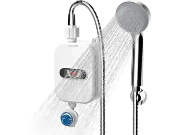 Mini Boiler Electric GREATON Cu Incalzire Instant, RX-021, Pentru Baie, Autorulota, Para Dus, Alimentare Priza, Portabil, Usor De Montat, Afisaj Digital, Temperatura Apa Reglabila, 3500W, IPX4, Alb/Argintiu