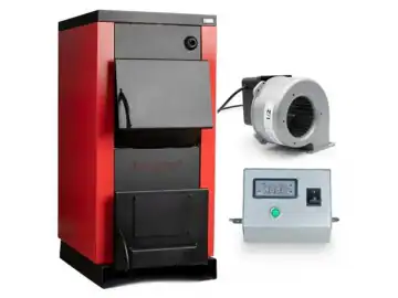 Pachet Centrala/Cazan pe lemn Termax 110 kW, cu ardere standard, volum manta apa 210 litri, cu sistem de automatizare si ventilator pentru tiraj fortat/controlat