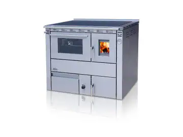 Soba centrala cu plita si cuptor CEZARA 35, 35kw, INOX MAT, evacuare dreapta