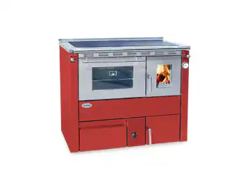 Soba centrala cu plita si cuptor CEZARA 35, 35kw, ROSIE, evacuare dreapta