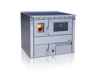 Soba centrala cu plita si cuptor CEZARA 35, 35kw, INOX MAT, evacuare stanga