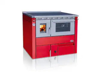 Soba centrala cu plita si cuptor CEZARA 35, 35kw, ROSIE, evacuare stanga