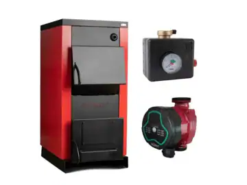 Pachet Centrala/Cazan pe lemn Termax 35 kW, cu ardere standard, volum manta apa 105 litri, Grup Siguranta, Pompa Recirculare