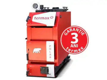 Centrala/Cazan pe lemn/carbune Termax Polar 40 kW cu ventilator si automatizare, 250 m², Ø cos fum 220 mm, volum manta apa 140 litri, grosime focar 6 mm, randament 86%, 1400 x 1480 x 640 mm