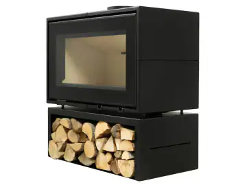 Semineu metalic A-CAMINETTI PANORAMA 90, freestanding, pe lemn, putere maxima 12 kW, randament 80%, negru