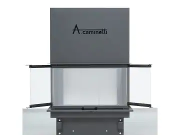 Semineu pe lemne A-Caminetti Crystal 80 Max, cu sticla pe 3 fete si usa ridicata, putere nominala 10 kW
