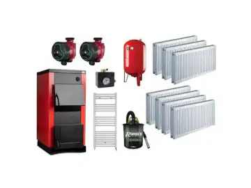 Pachet centrala/cazan pe lemne Termax 30 kW cu regulator de tiraj inclus, Ø 180 mm, volum manta apa 90 litri, complet echipata