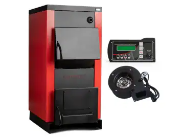 Pachet Centrala/Cazan pe lemn Termax 25 kW, cu ardere standard, volum manta apa 75 litri, Ventilator si Automatizare