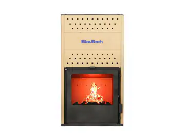 Termosemineu pe lemne 18.4 kW, pentru incalzire centrala, cu geam termoizolanta, bej, BT-HIDRO20 B, BlauTech