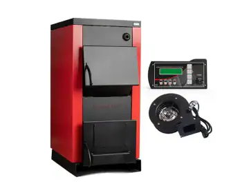 Pachet Centrala/Cazan pe lemn Termax 30 kW, cu ardere standard, volum manta apa 90 litri, Ventilator si Automatizare