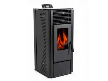 Semineu pe peleti Thunder Karmen-Black 10 KW, Capacitate de stocare de 22 kg, soba recomandat pentru 100 mp, Clasa de eficienta energetica: A+, Negru
