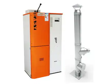 Pachet Centrala pe peleti Fornello Simpell Easy 40 kw, arzator din inox, pompa de circulatie, tiraj fortat, buncar 88 kg, Ecodesign A+, Cos inox 6 ml 120 mm