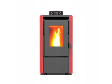 Semineu pe peleti Thunder Leyla-Red 6.3 KW, Capacitate de stocare de 16 kg, soba recomandat pentru 65 mp, Clasa de eficienta energetica: A+, Rosu