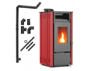 Semineu pe peleti Thunder Sophia-Red 8.1 KW, Capacitate de stocare de 16 kg, soba recomandat pentru 85 mp, Clasa de eficienta energetica: A+, Rosu
