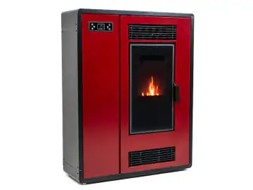 Semineu pe peleti Thunder Aria-Red 7.5 KW, Capacitate de stocare de 15 kg, soba recomandat pentru 80 mp, Clasa de eficienta energetica: A+, Rosu