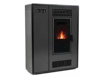 Semineu pe peleti Thunder Aria-Black 7.5 KW, Capacitate de stocare de 15 kg, soba recomandat pentru 80 mp, Clasa de eficienta energetica: A+, Negru
