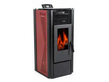 Semineu pe peleti Thunder Karmen-Red 9 KW, Capacitate de stocare de 20 kg, soba recomandat pentru 95 mp, Clasa de eficienta energetica: A+, Rosu