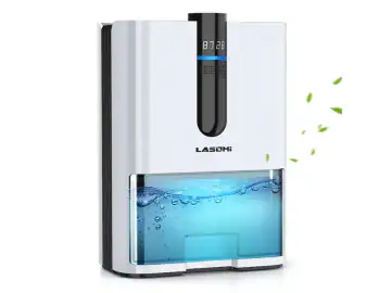 Deumidificator electric de uz casnic, Deumidificator silentios 2L, Cu izolator de oxigen negativ, cu 7 culori Rgb, afisaj de temperatura si umiditate, potrivit pentru dormitor, baie, camera