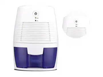 Dezumidificator de aer mini, dezumidificator portabil, silentios, eficient energetic, debit mare de aer, rezervor detasabil cu oprire automata la umplere, pentru camere 5-15 m², Alb/Albastru, 500ml