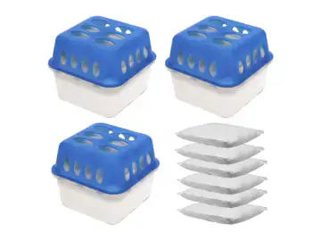 Pachet 3 dezumidificatoare reincarcabile, fara electricitate cu parfum usor de vanilie si doua rezerve de 400g incluse pentru camere de pana la 35 m², Potrivit pentru camera de zi, dulapuri, bucatarie si baie, precum si pentru rulote si masini