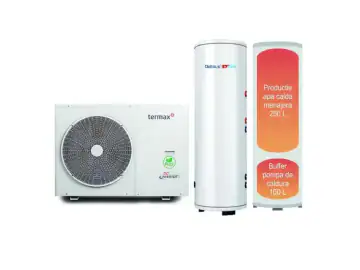 Pachet pompa de caldura Termax, 14 kW, monobloc, aer-apă, cu Wi-Fi și boiler stativ 2 in 1