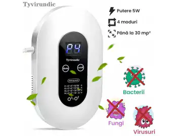 Purificator de aer Tyvirundic, 5W, 100mg/h ozon, 4 moduri de operare, alb, pentru incaperi pana la 30 m²