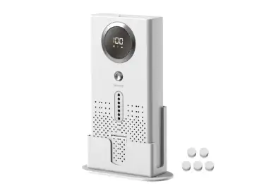 Purificator de aer, NAXSIR, Afisaj Digital, 3 trepte de viteza, 5 Tablete de aromaterapie, Carbon Activ, Elimina Fumul si Mirosurile, Incarcare USB, 5 W, Alb