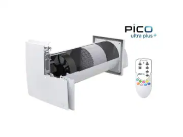 Centrala de ventilatie cu recuperare de caldura PICO ULTRA PLUS+ 60, ventilatie bidirectionala regenerativa, schimbator ceramic, recuperare energie pana la 90%, WiFi APP, indicator CO₂ si umiditate, Free Cooling, 60 m³/h, Ø153 mm