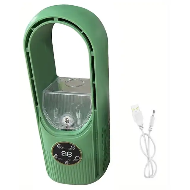 Mini aer conditionat cu ventilatie, cu umidificator de aer, capacitate rezervor de apa 100 ml, cu jocuri de lumini, verde