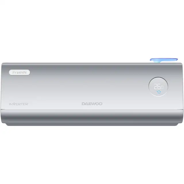 Aparat de aer conditionat Daewoo 12000 BTU WI-FI, FreshIN aer proaspat, I Feel, Turbo, funcție Sleep, Eco Mode, kit de instalare inclus (3m), argintiu