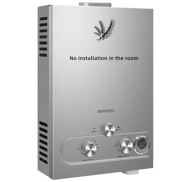 Boiler Instant pe Gaz 8L cu Afisaj Digital, Design Modern Argintiu - Incalzitor de Apa cu Instalare Usoara