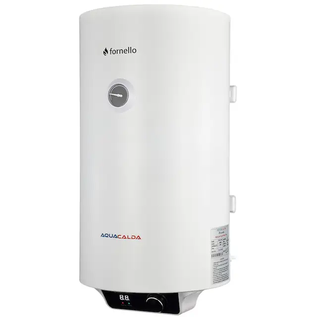 Boiler electric Fornello AQUACALDA Pro, 50 Litri, 2000 watt, reglaj extern al temperaturii, poliuretan expandat, grad de protectie IPX4, anod de magneziu si afisaj digital