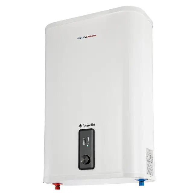 Boiler electric Fornello AQUACALDA Flat, 80 Litri, 2000 watt, reglaj extern al temperaturii, poliuretan expandat, montare Verticala sau Orizontala, grad de protectie IPX4, anod de magneziu si afisaj digital