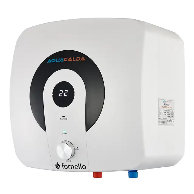 Boiler electric Fornello AQUACALDA ECO, 6 Litri, montaj deasupra chiuvetei, 2000 watt, reglaj extern al temperaturii, poliuretan expandat, grad de protectie IPX4, dimensiuni compacte si afisaj digital