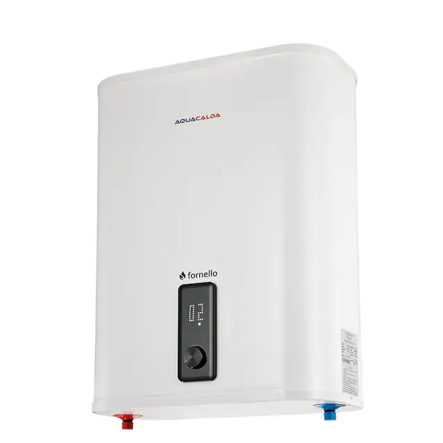Boiler electric Fornello AQUACALDA Flat, 50 Litri, 2000 watt, reglaj extern al temperaturii, poliuretan expandat, montare Verticala sau Orizontala, grad de protectie IPX4, anod de magneziu si afisaj digital