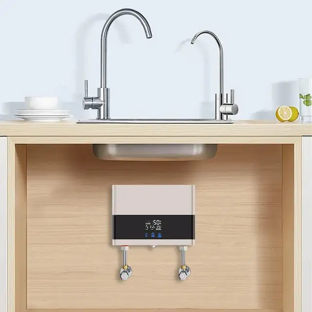 Incalzitor de apa, Instant electric, 6000 W 220 V, Montaj pe perete, Ecran tactil & Telecomanda, Pentru baie, Auriu