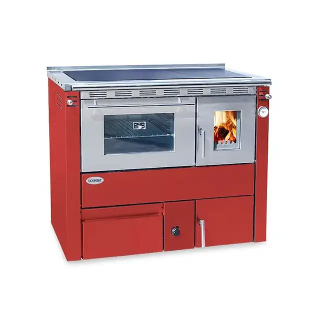 Soba centrala cu plita si cuptor CEZARA 35, 35kw, ROSIE, evacuare dreapta